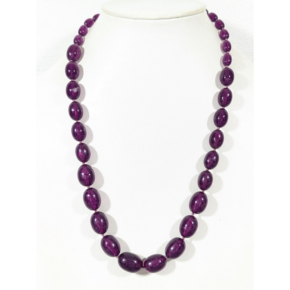 Vintage Trifari Purple Lucite Graduated Bead Necklace 24 in MCM